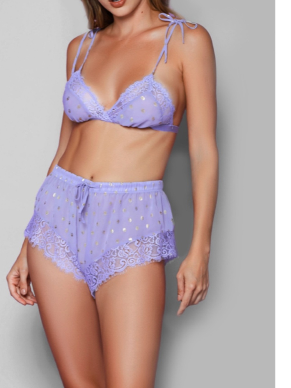 Women's Sherrie 2 Piece Bralette and Short Lingerie Set - Lavender
